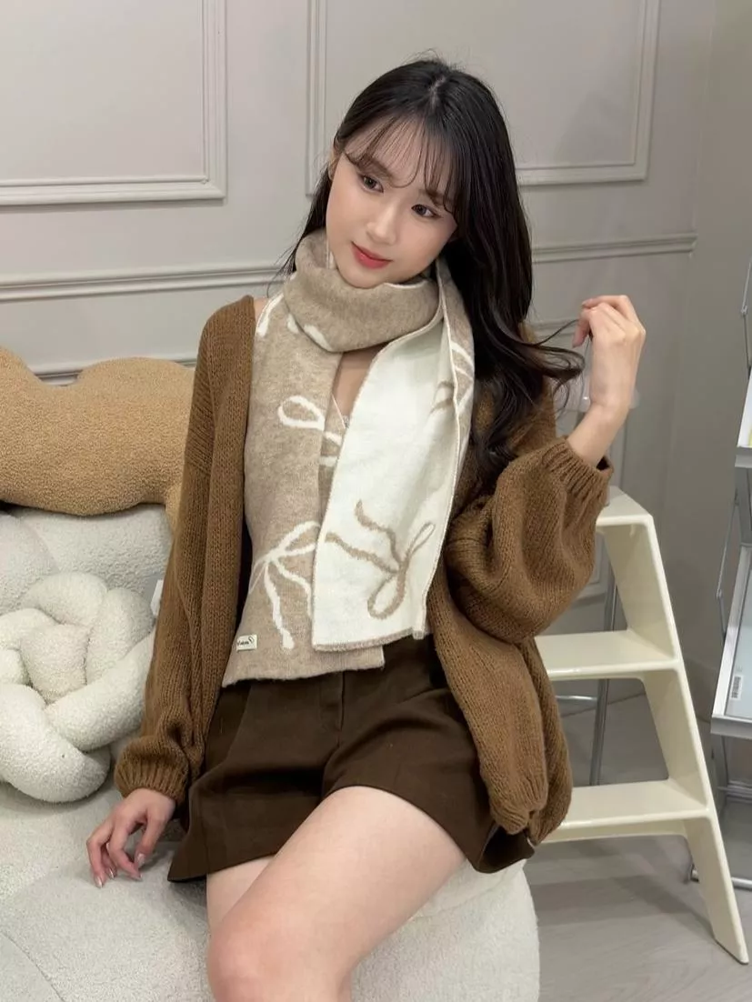 CLMA♡｜混羊毛雙面撞色蝴蝶結圍巾