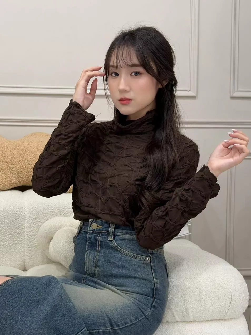 CLMA♡｜浮雕紋木耳邊堆堆領內搭上衣