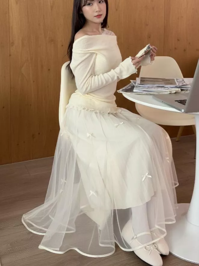 CLMA♡｜心臟爆擊! 雙層網紗蝴蝶結長裙