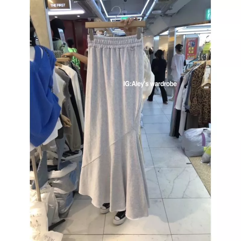 Aley韓國東大門休閒舒適魚尾裙長裙高腰裙鬆緊帶裙