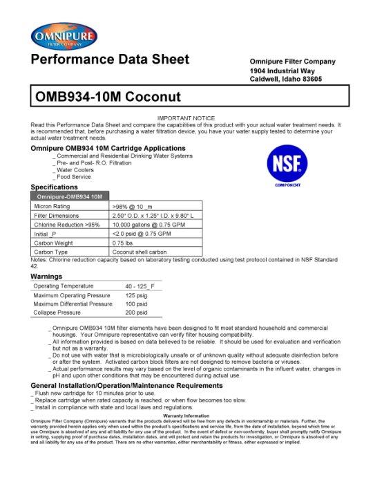 10英吋 美國進口 OMNIPURE CTO活性碳濾心-NSF認證*正品代理商公司貨【水易購淨水 新竹店】