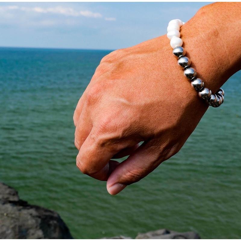 Tommy&Anson accessories  Silver Pearls系列手鏈/316鈦鋼/10mm天然淡水珍珠