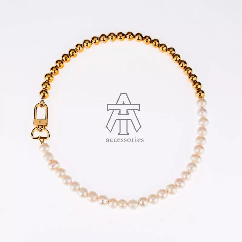 T&A accessories Golden Pearls系列項鍊/316鈦鋼18K真金真空電鍍/10mm天然淡水珍珠