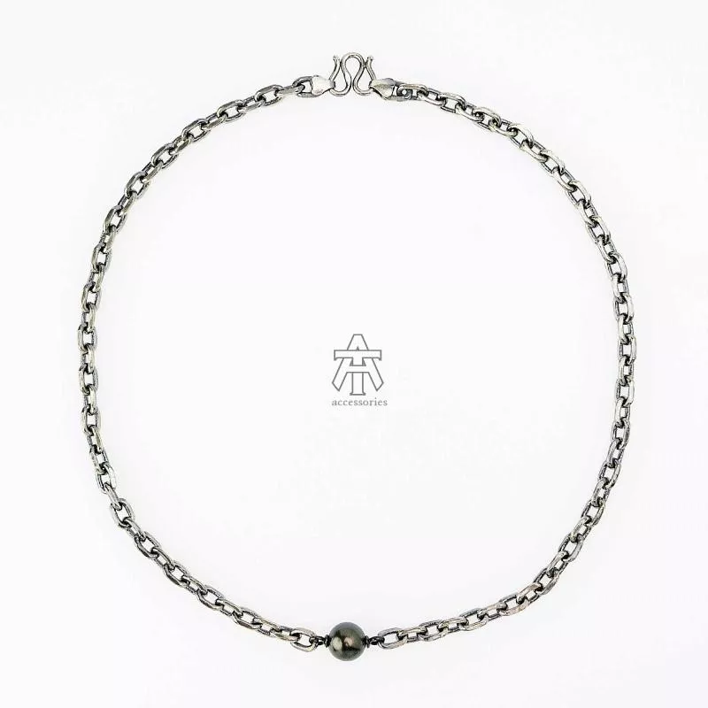 T&A accessories Black Pearls系列項鍊#1/復古太角鏈/Ｓ型扣/黑珍珠/990純銀/手做設計款