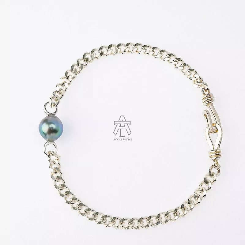 T&A accessories Black Pearls系列手鍊#4/古巴鏈/S型釦/大溪地黑珍珠/925純銀/手作設計