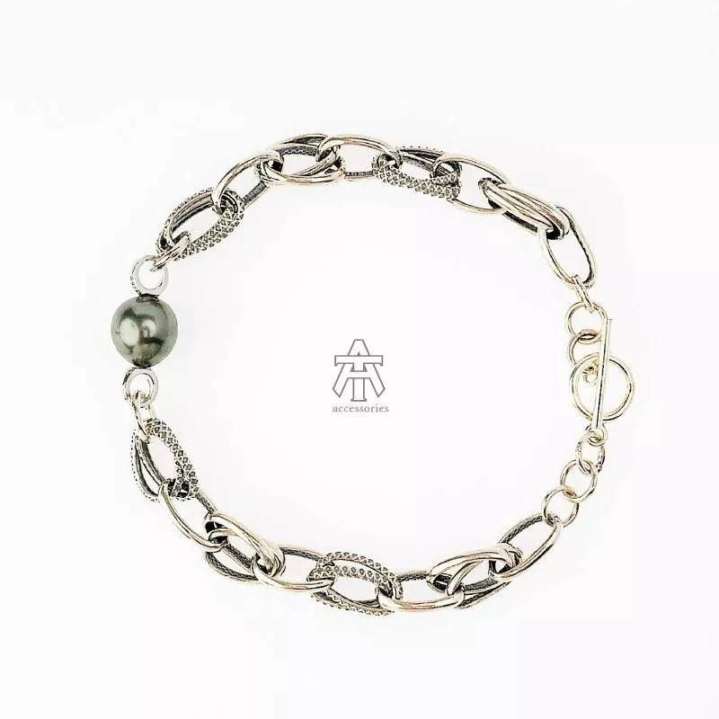 T&A accessories Black Pearls系列手鍊#5/復古鏈/OT釦/大溪地黑珍珠/925純銀/手作設計