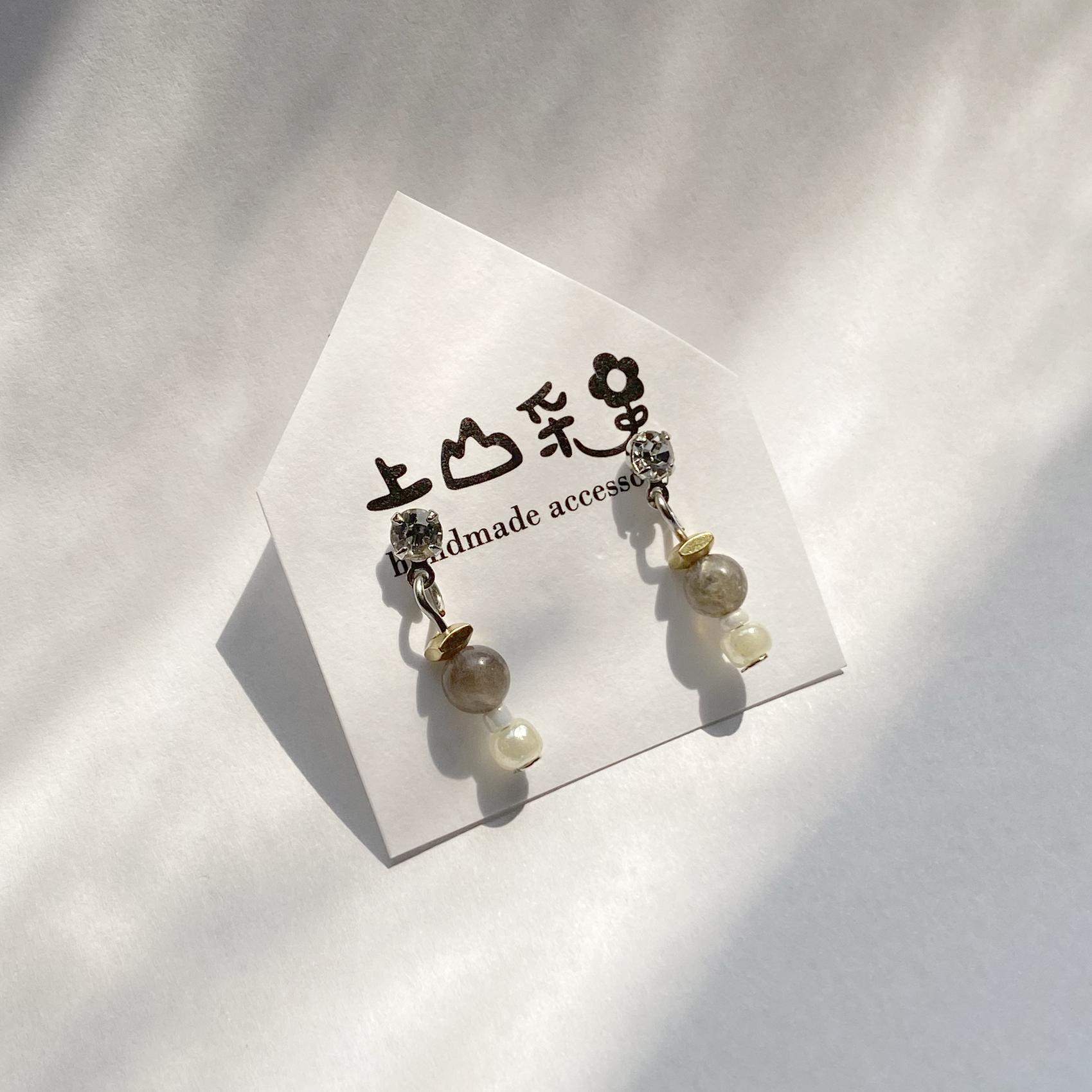 黃銅仿珍珠溫潤天然石造型耳墜/耳環/手作飾品