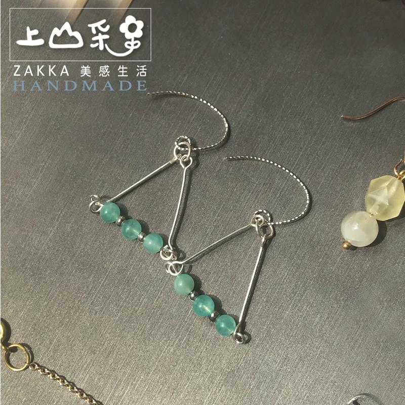上杉采花 天河石 三角 垂墜式 耳環 飾品 首飾 天然石 手作 職人 日 韓 簡約