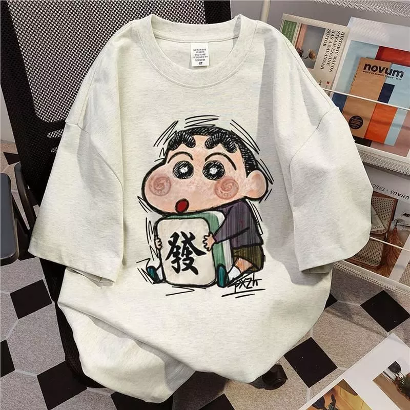 發財預告小新T恤｜小新發發發麻將印花寬鬆短袖上衣