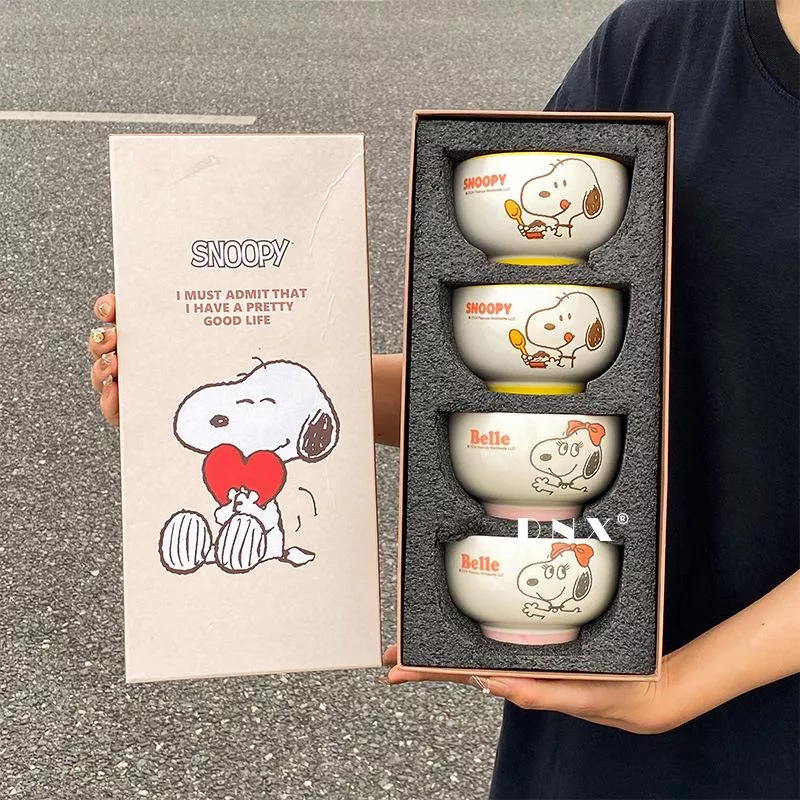 🍽️ SNOOPY × BELLE｜四入陶瓷碗禮盒組