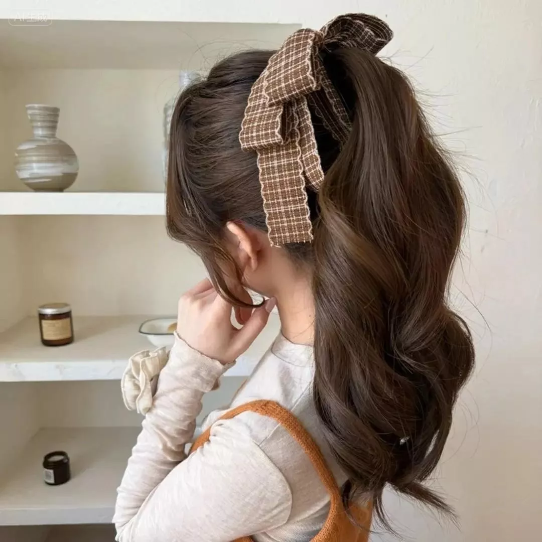 🎀 小香風格紋飄帶蝴蝶結香蕉夾