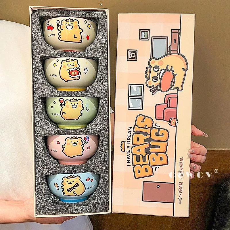 🐻💛 小熊蟲陶瓷米飯碗｜療癒滿滿五入禮盒組