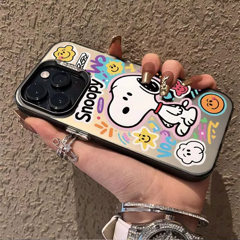 🎨彩銀殼黑色史努比iPhone 手機殼