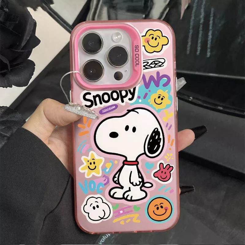 🎨彩銀殼粉紅色史努比iPhone 手機殼