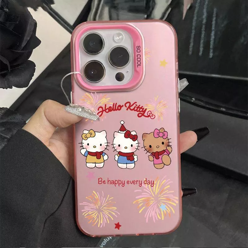 🎨彩銀殼粉紅色煙火貓咪iPhone 手機殼