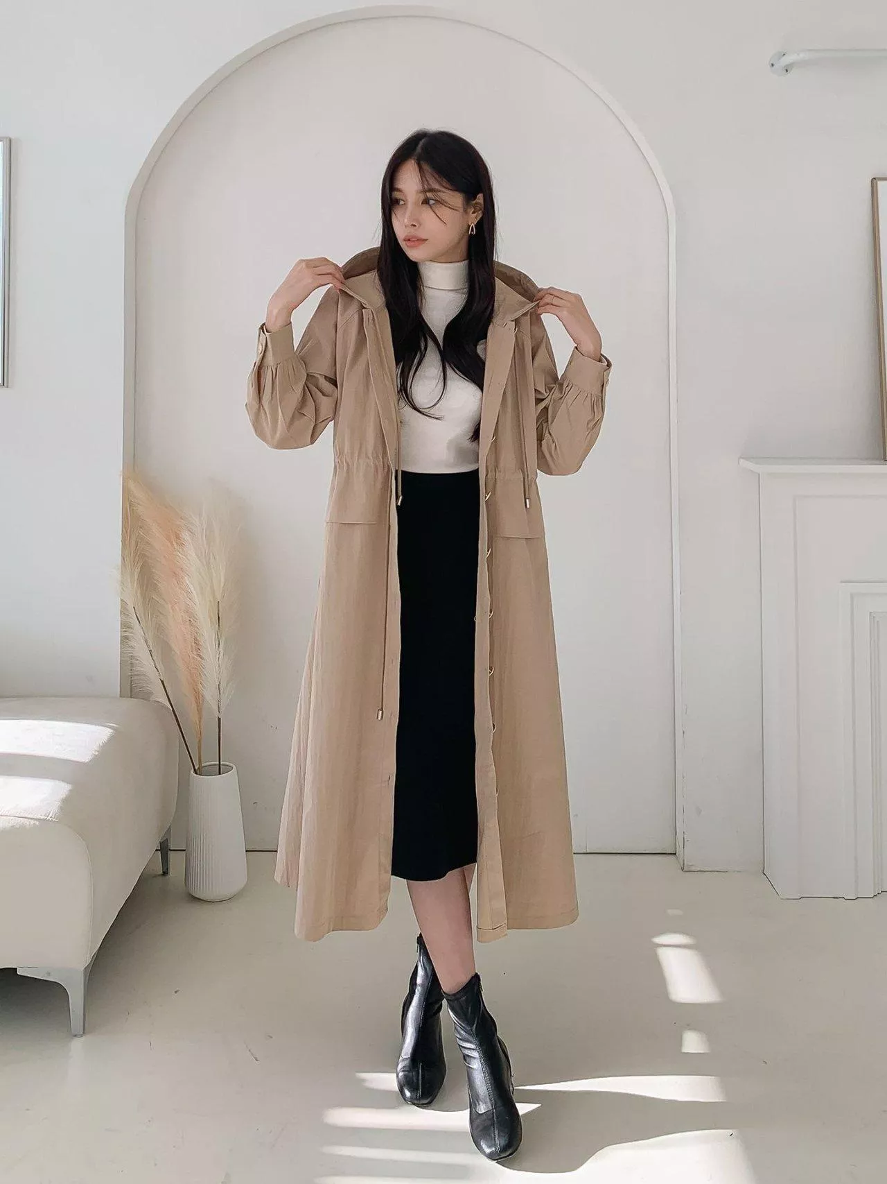 風衣or洋裝兩穿 腰帶可調節連帽一件式