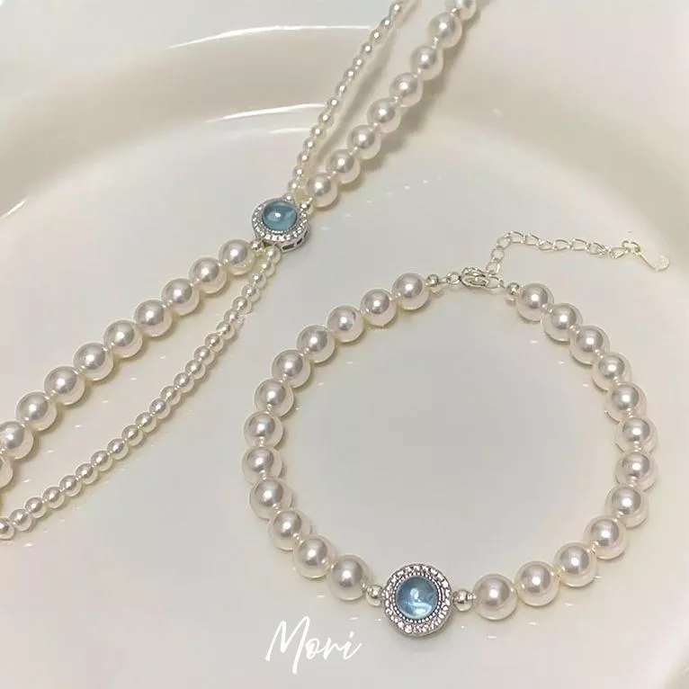 海藍寶施家正圓珍珠手鍊｜單層/雙層款 可選