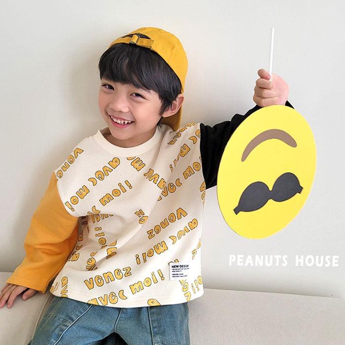 【90-140】PEANUTS 冬季商品 英文拼接內磨毛上衣