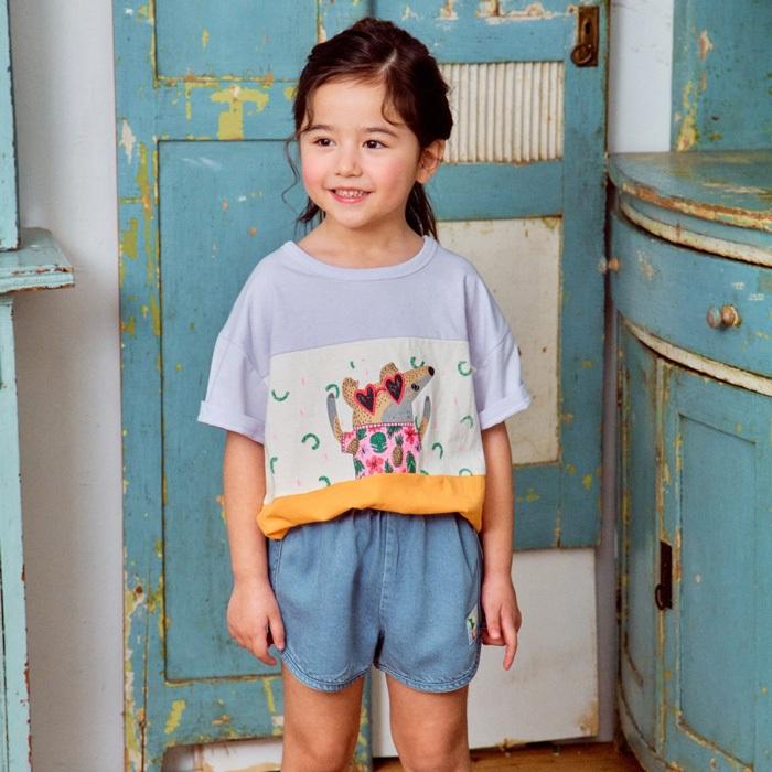【80-133】韓國童裝 夏季商品 1STBLUE 愛心墨鏡撞色上衣