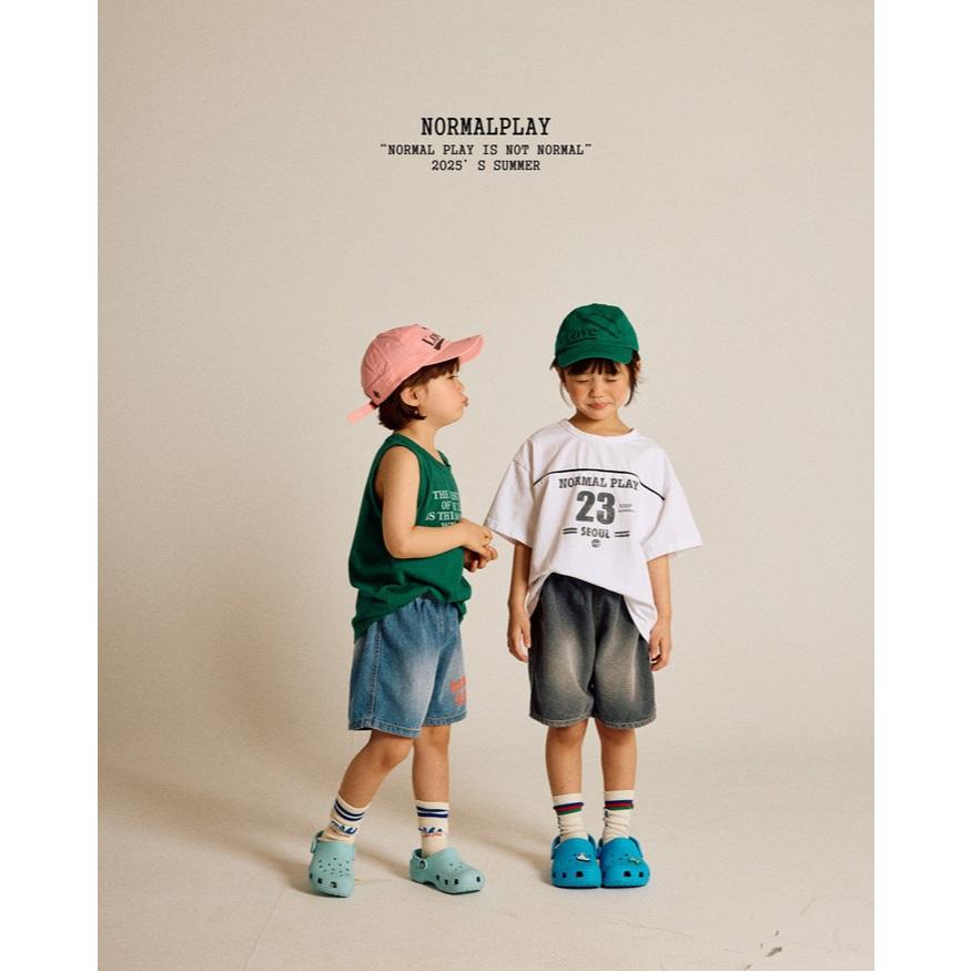 【80-120】韓國童裝 NORMALPLAY 夏季商品 英文小標牛仔短褲