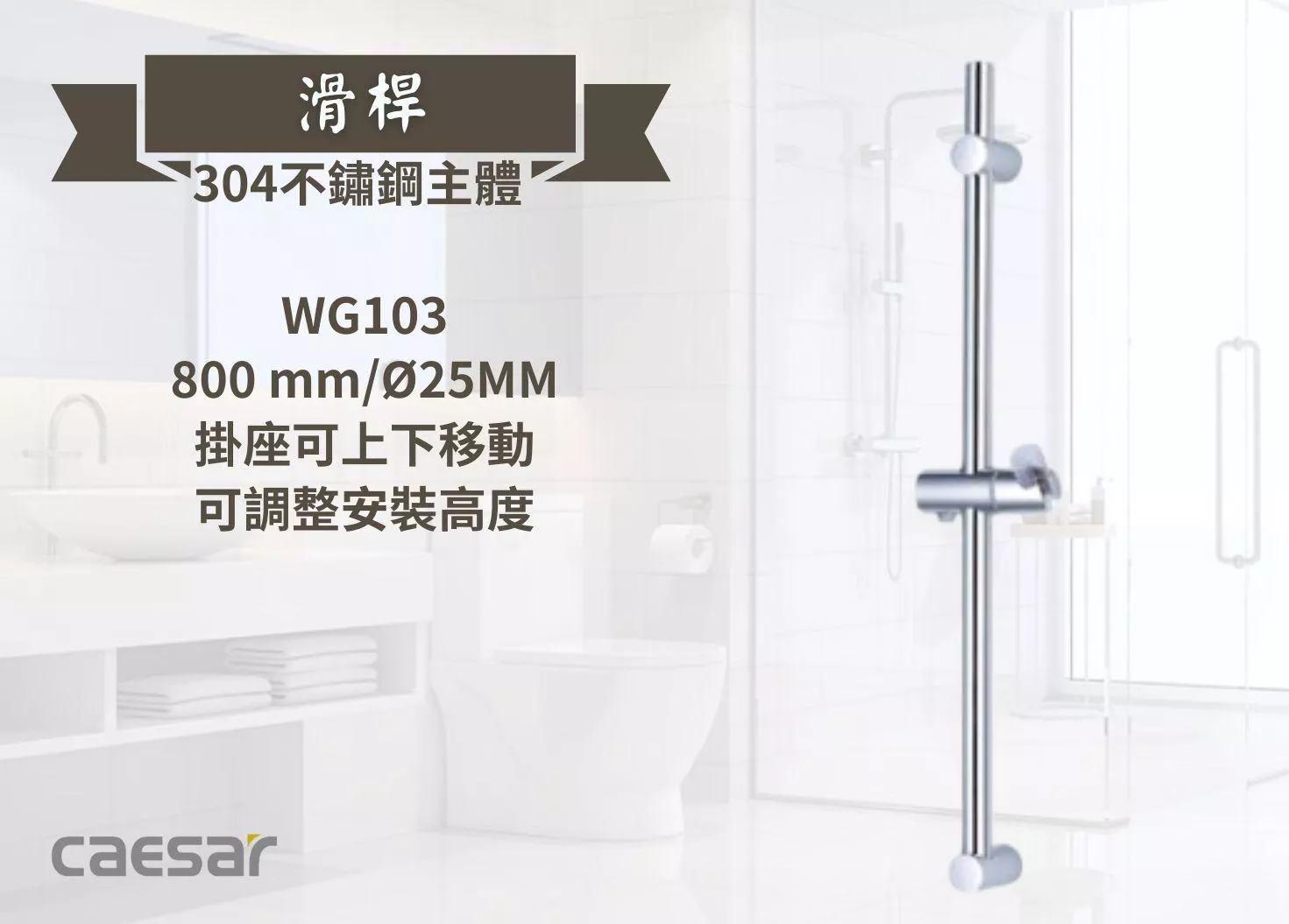 【文成】Caesar凱撒衛浴-不鏽鋼滑桿WG103  浴室淋浴柱 淋浴升降桿 花灑柱 花灑座 蓮蓬頭座