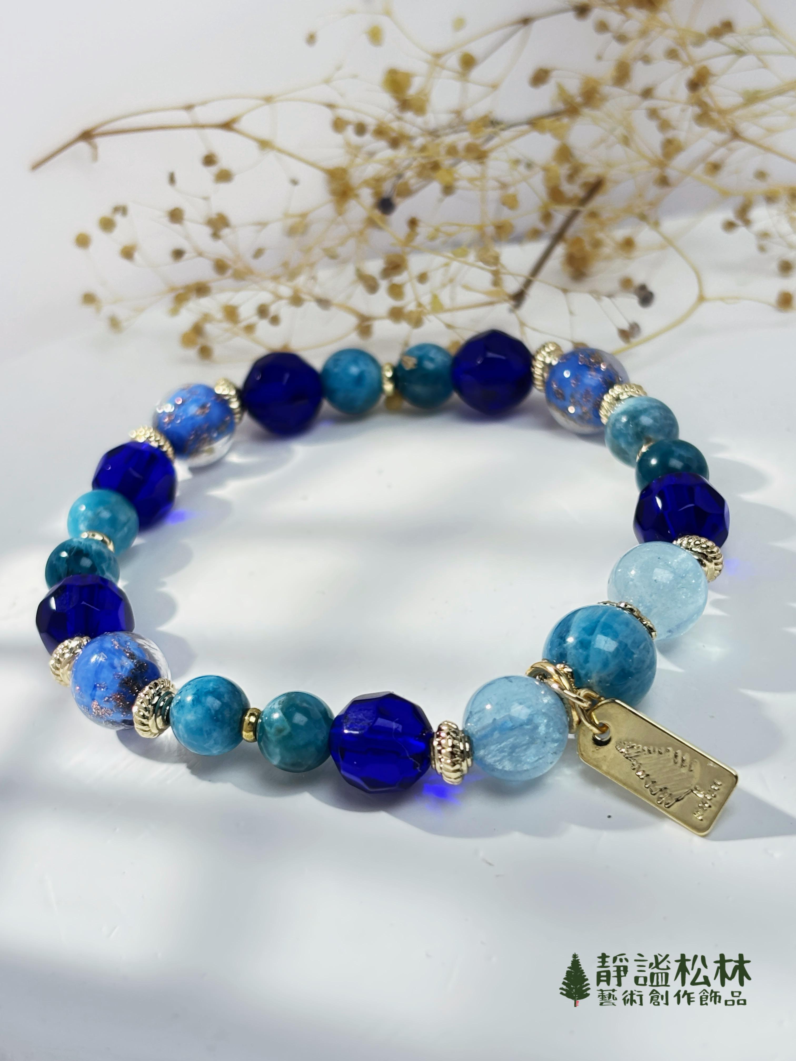 【靜謐松林】藍色珠寶盒-藍磷灰、海藍寶、琉璃(apatite,aquamarine,glaze)