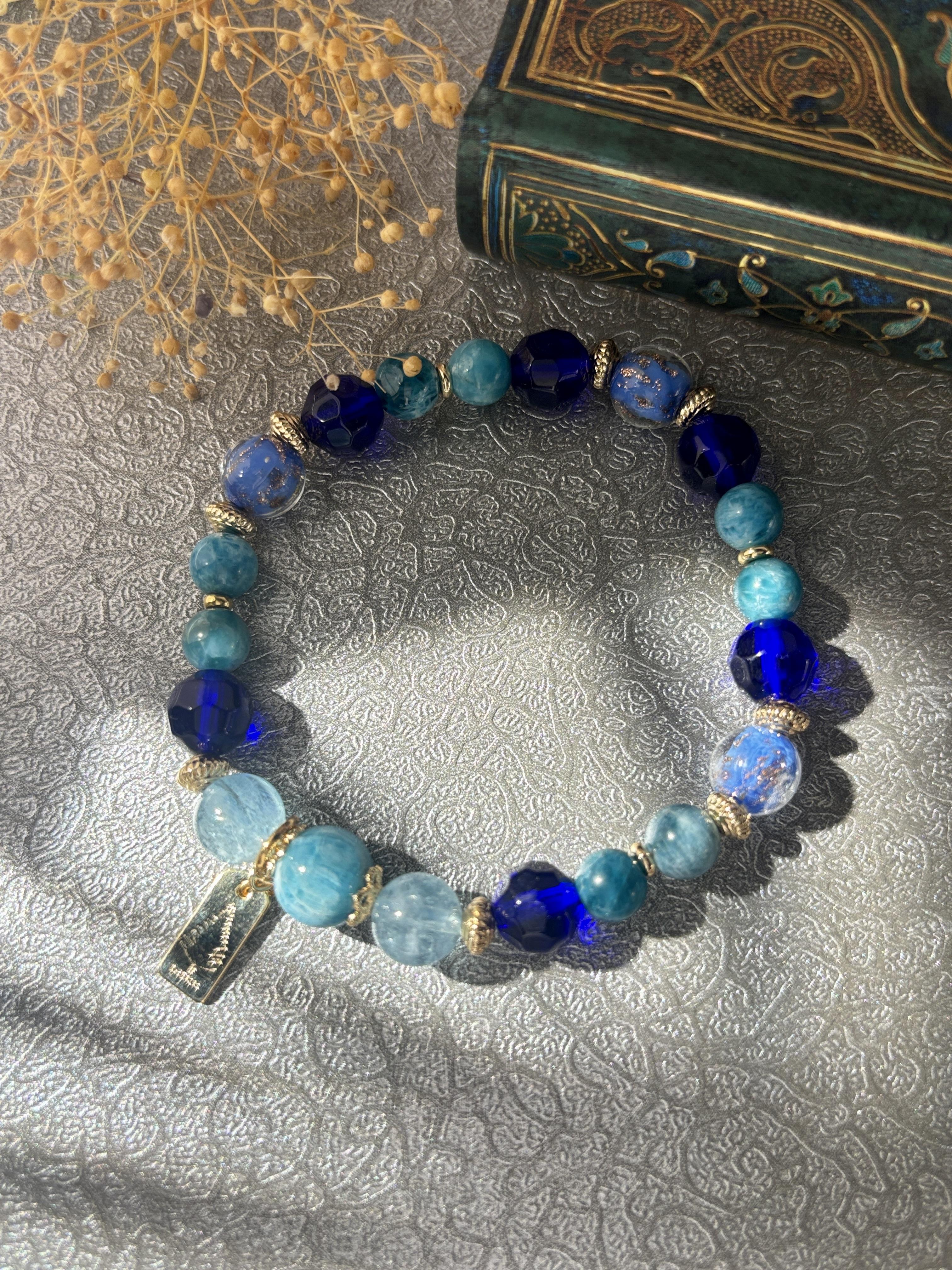 【靜謐松林】藍色珠寶盒-藍磷灰、海藍寶、琉璃(apatite,aquamarine,glaze)