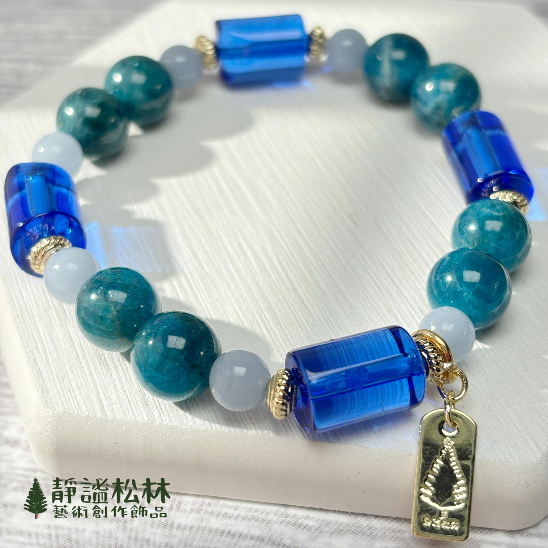 【靜謐松林】清澈目光-藍磷灰、天使石、琉璃(apatite,angel stone,glaze)