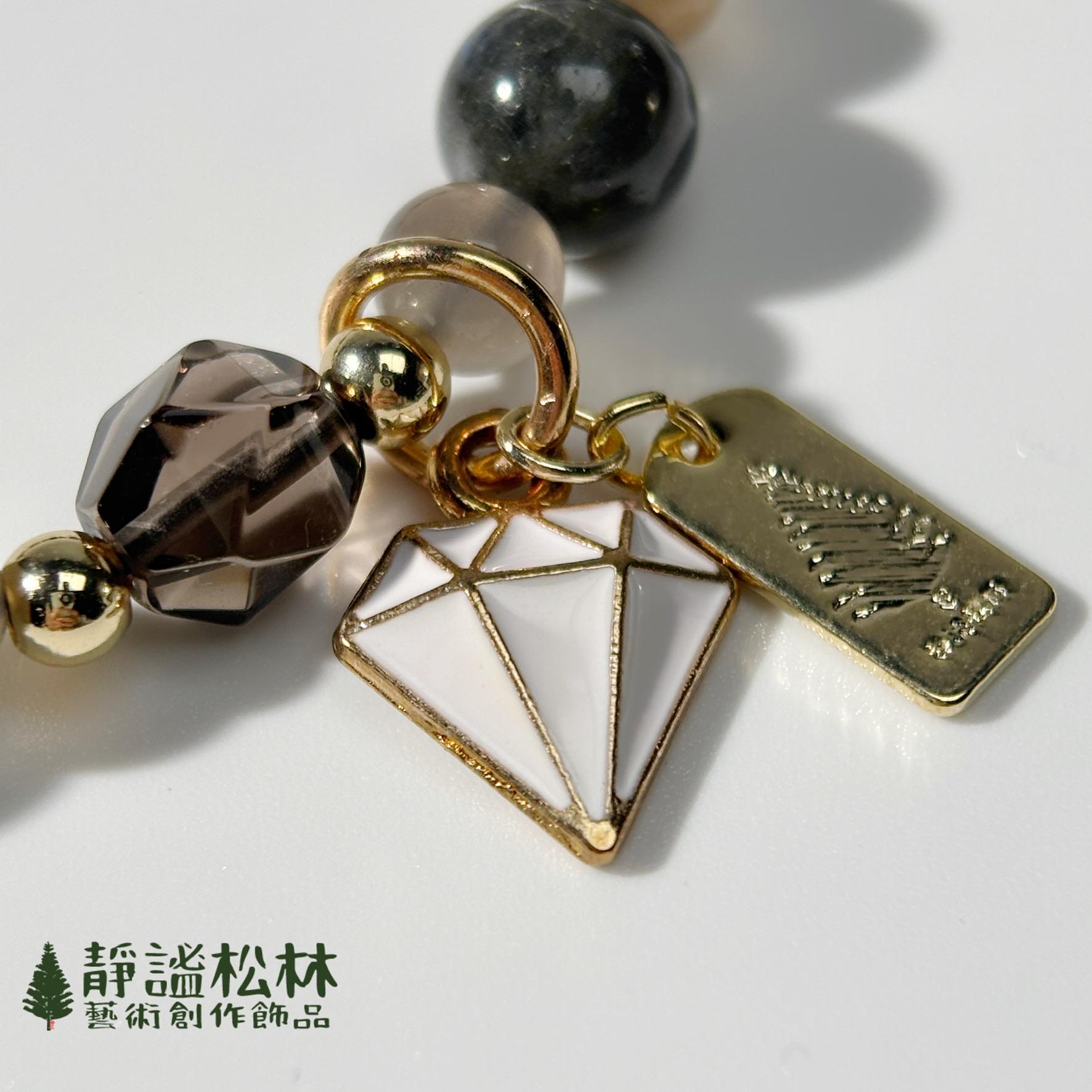 【靜謐松林】黑焰寶石-貓眼泛藍黑拉長石、奶茶銀月光、茶晶(labradorite,moonstone,smoky quartz)