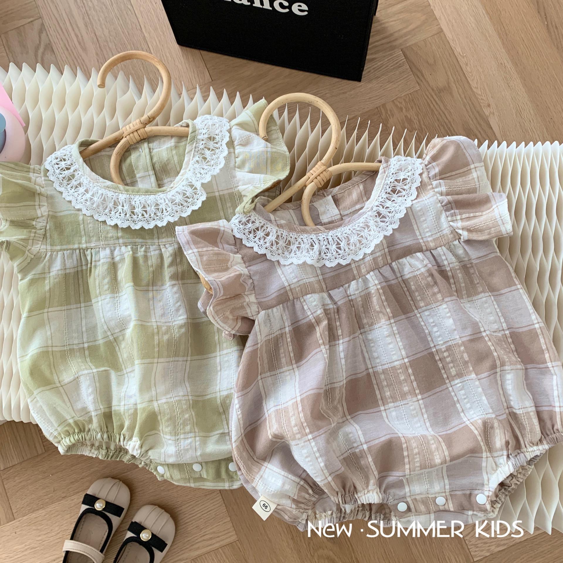 嬰兒飛袖格子爬服