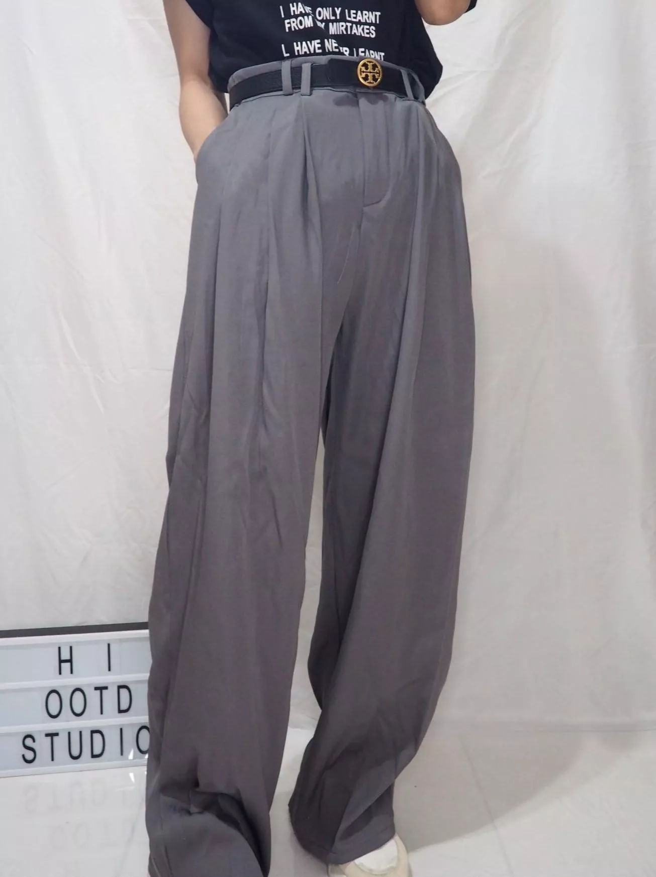 休閒百搭高腰顯瘦西裝闊腿長褲(不附皮帶)-2色S-L🔍H.I OOTD STUDIO🔍