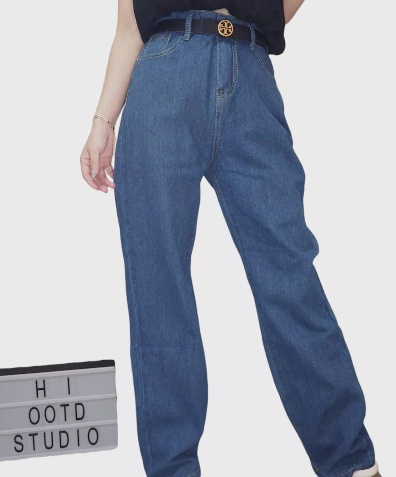 直筒高腰寬鬆顯瘦闊腿牛仔長褲(不含皮帶)-2色S-M🔍H.I OOTD STUDIO🔍