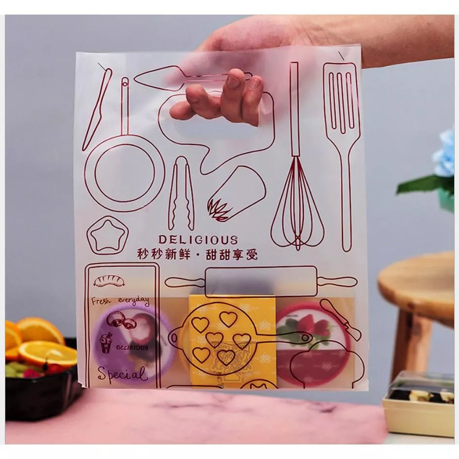 Amy烘焙網:50入/三個尺寸/白色霧面磨砂食品包裝袋/西點塑膠外賣袋/西點包裝提袋/打包外賣袋