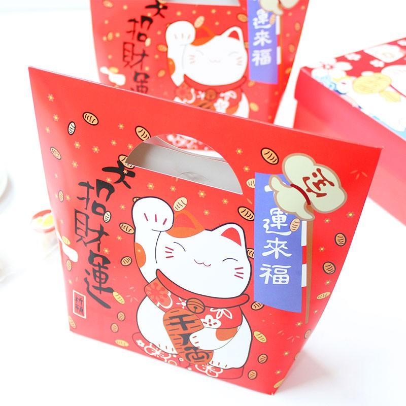 Amy烘焙網:大號5入/招財貓白卡紙禮盒提盒/糖果包裝提盒/雪花酥雪Q餅提盒/牛扎糖包裝盒