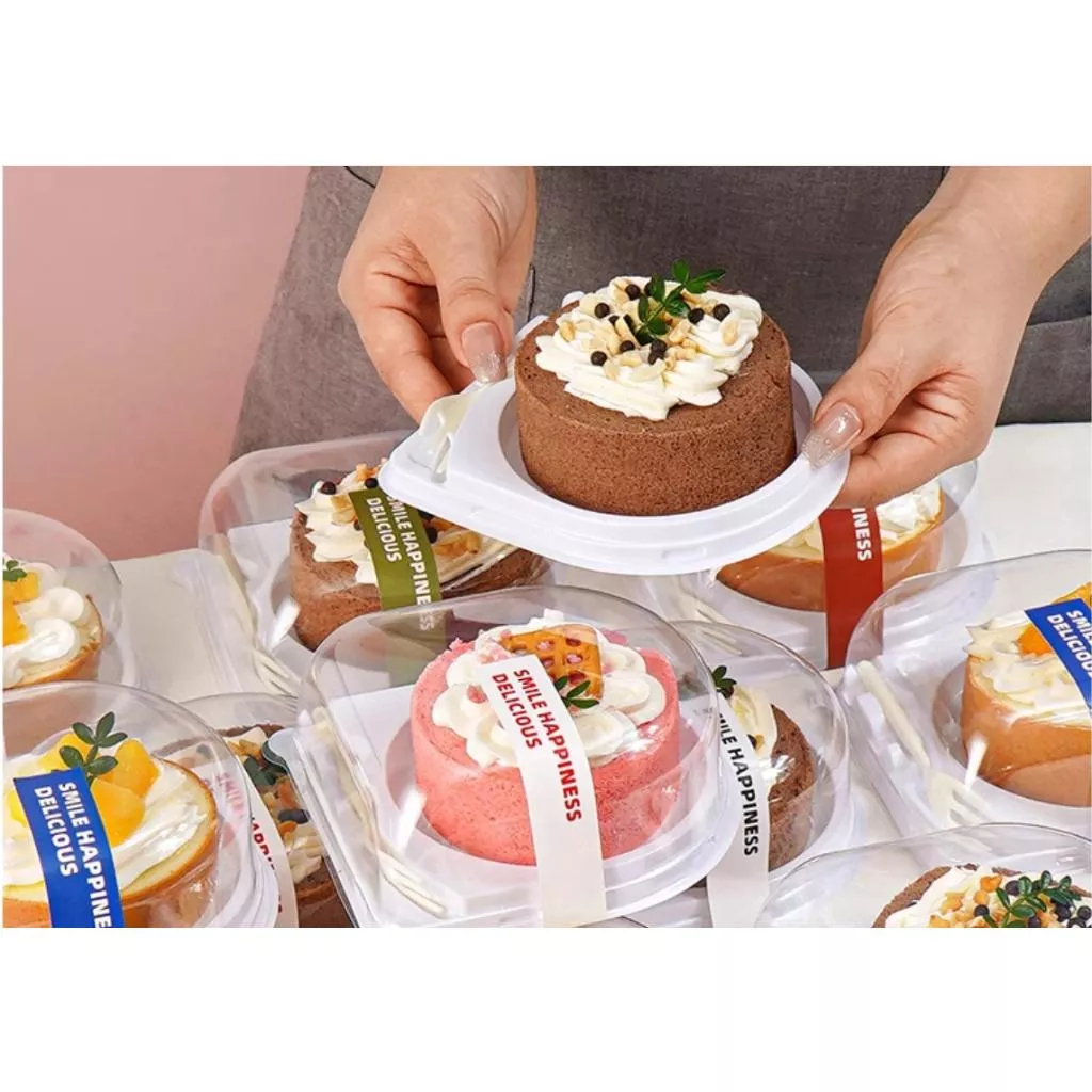 Amy烘焙網:商用50套入含叉子商用/日韓蛋糕店專用/日式蛋糕卷切片包裝盒/蛋糕卷切片盒/PET透明上蓋
