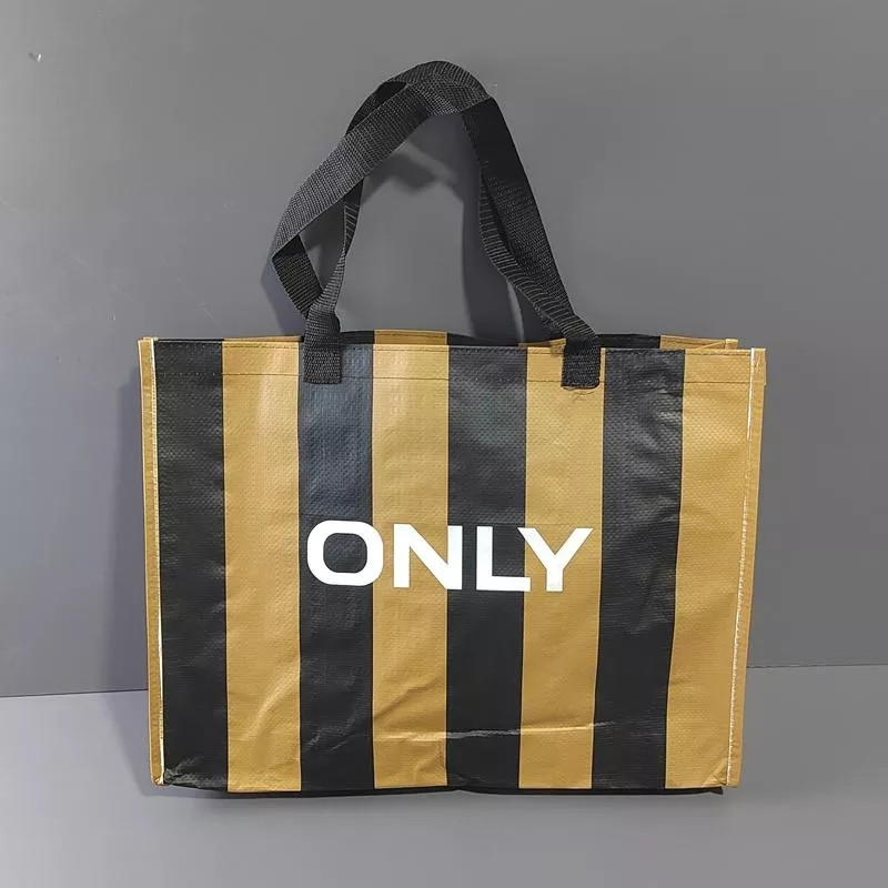 Amy烘焙網:微瑕/外貿黑棕條紋時尚中號手提防水環保袋/超市購物袋/防水袋/買菜袋/衣物收纳手提袋