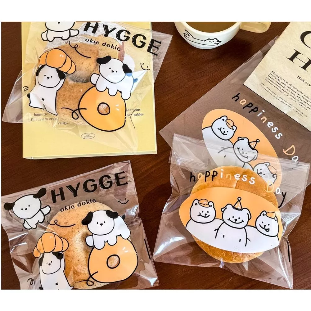 Amy烘焙網:50入3隻小狗2合一/甜甜圈麵包包裝自黏袋/貝果自黏袋/歐包自黏袋/麵包自黏袋/可頌餐包自黏袋