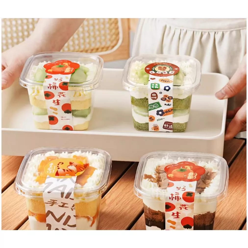 Amy烘焙網:25入方形慕斯蛋糕盒含封口貼/380ml慕斯盒/慕斯蛋糕盒/水果盒