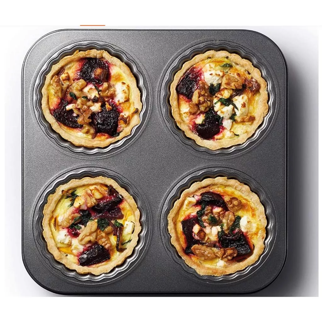 Amy烘焙網：亞馬遜重型鋼4連4吋加高不沾活底菊花派盤/披薩盤/德式布丁塔/鹹派甜派/檸檬塔