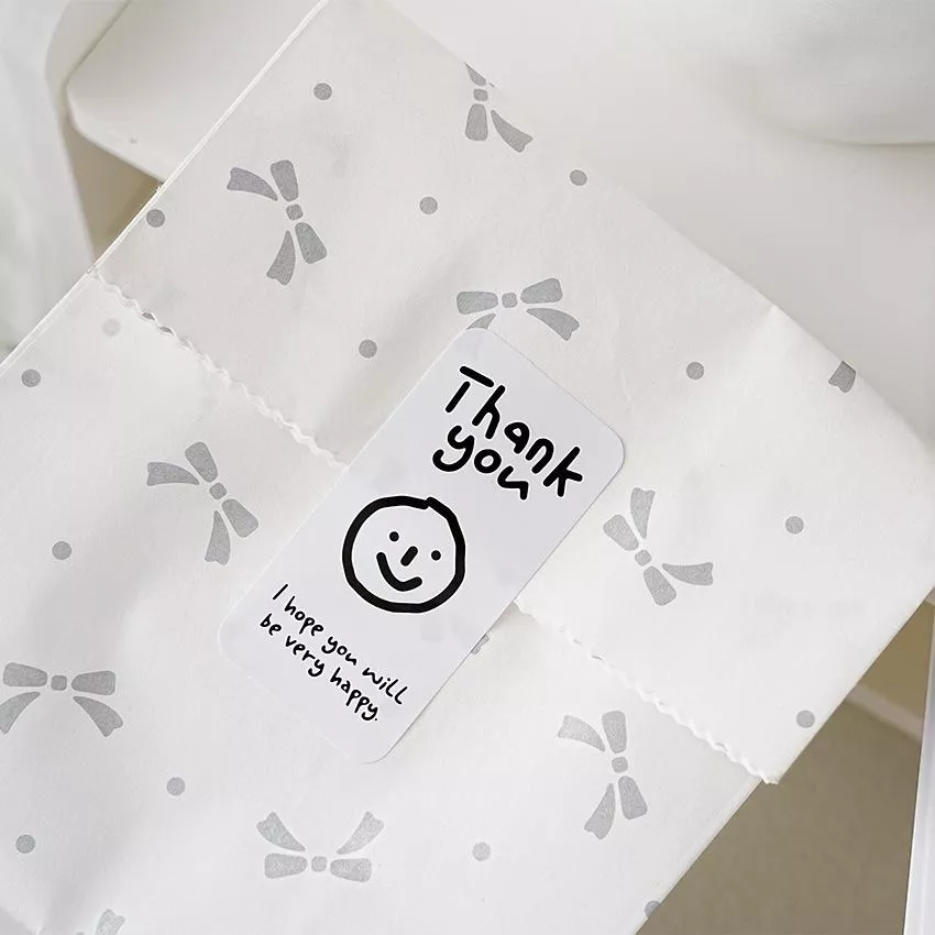 Amy烘焙網:10張40枚/黑白笑臉感謝封口貼/長方形圓形封口貼/禮盒餅乾袋封口貼/禮品封口貼