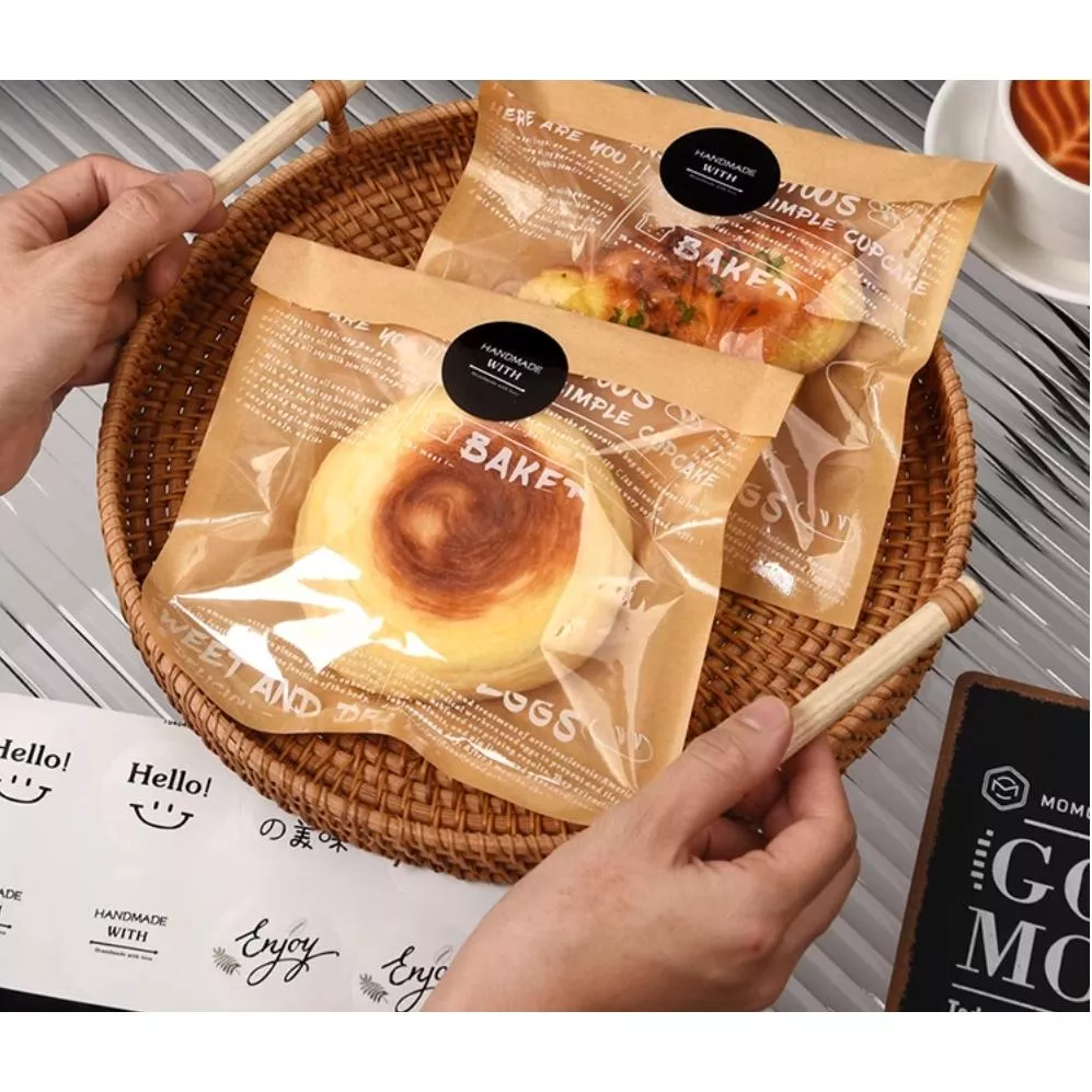 Amy烘焙網:50入/ 可用封口機/一次性食品外賣點心包裝袋/防油紙袋/三明治麵包/甜甜圈/可頌/貝果/帕尼尼包裝袋