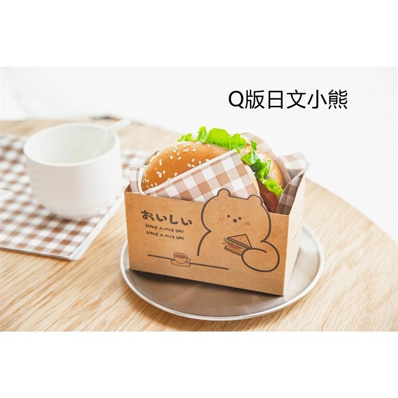 Amy烘焙網:40入韓式小熊牛卡紙厚蛋三明治漢堡點心餐盒/日文小熊厚蛋吐司抽屜盒/三明治漢堡包裝盒子