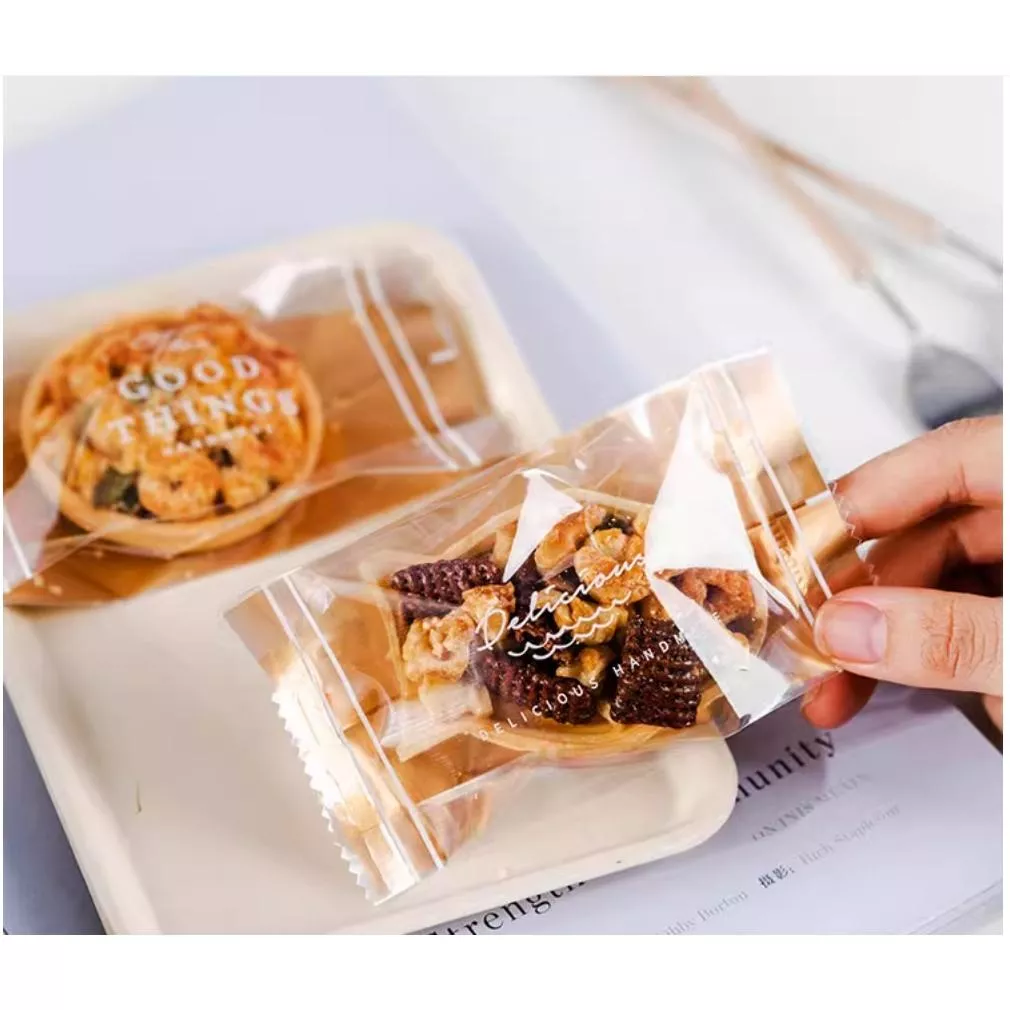 Amy烘焙網:100入/12.5X6.5側寬2.5cm透明加厚側寬豆塔包裝袋/烘焙餅乾雪花酥瑪德連熱封袋/方塊酥封口袋