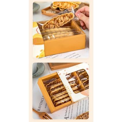 Amy烘焙網:100入/二合一長14.5x5cm/糯米船包裝袋/焦糖杏仁堅果酥封口袋/長方形包裝袋/金磚蛋糕封口袋