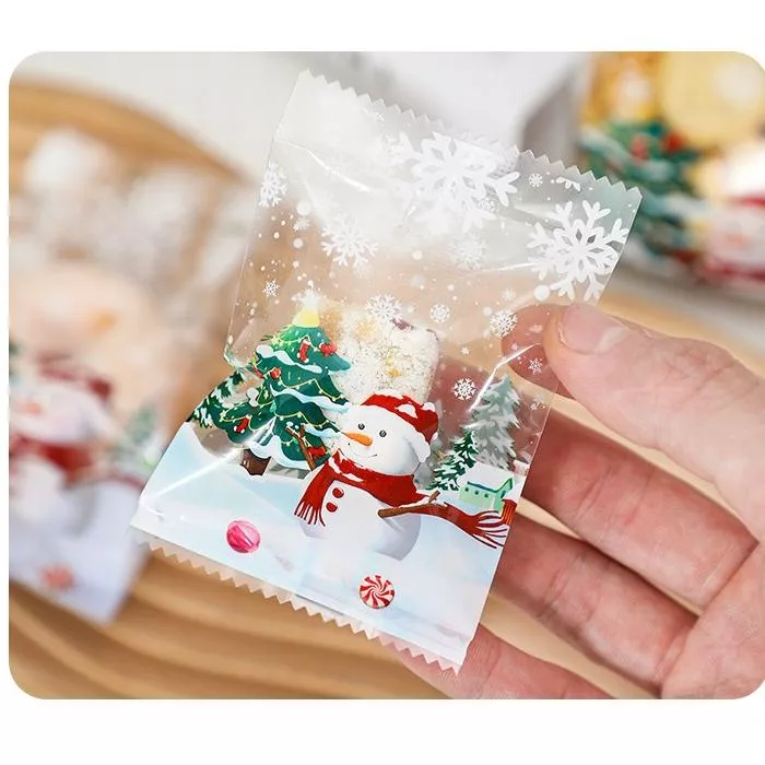 Amy烘焙網:100入/聖誕雪人10x7cm雪Q餅封口袋/聖誕節雪花酥熱封袋/聖誕手工餅乾封口袋