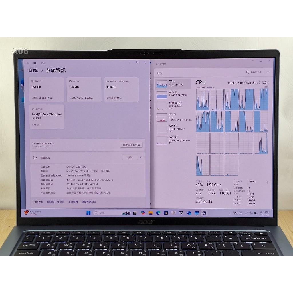 ACER SFG14-73 OLED 2.8K Ultra 5 125H 14核/16G/固態1T/14吋輕薄 AI筆電