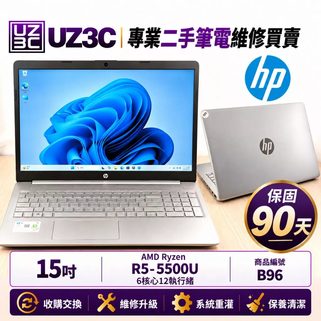 B96 二手筆電 15吋 文書 HP 15s-eq2004AU R5-5500U 8G 512G固態 背光鍵盤 窄邊框