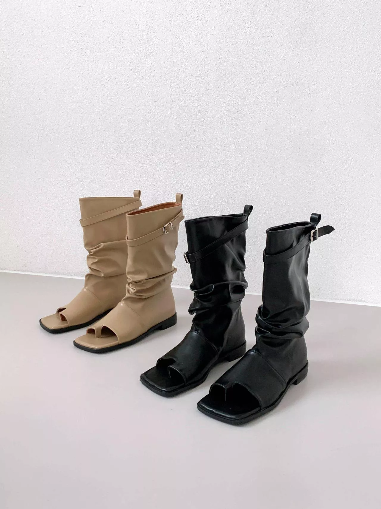 高級感皺摺套趾式涼靴 #1401