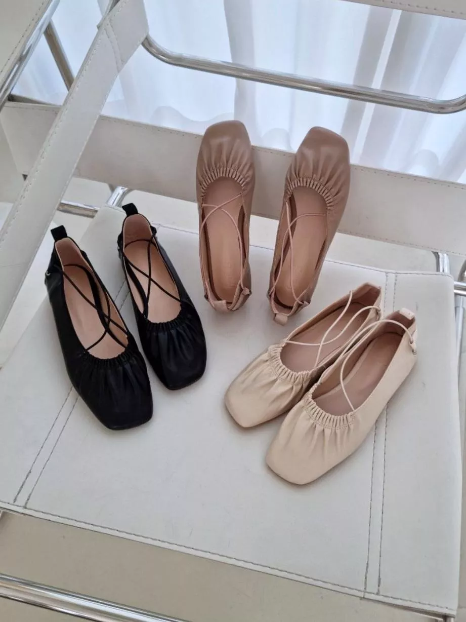 交叉鬆緊帶芭蕾平底鞋 #3805