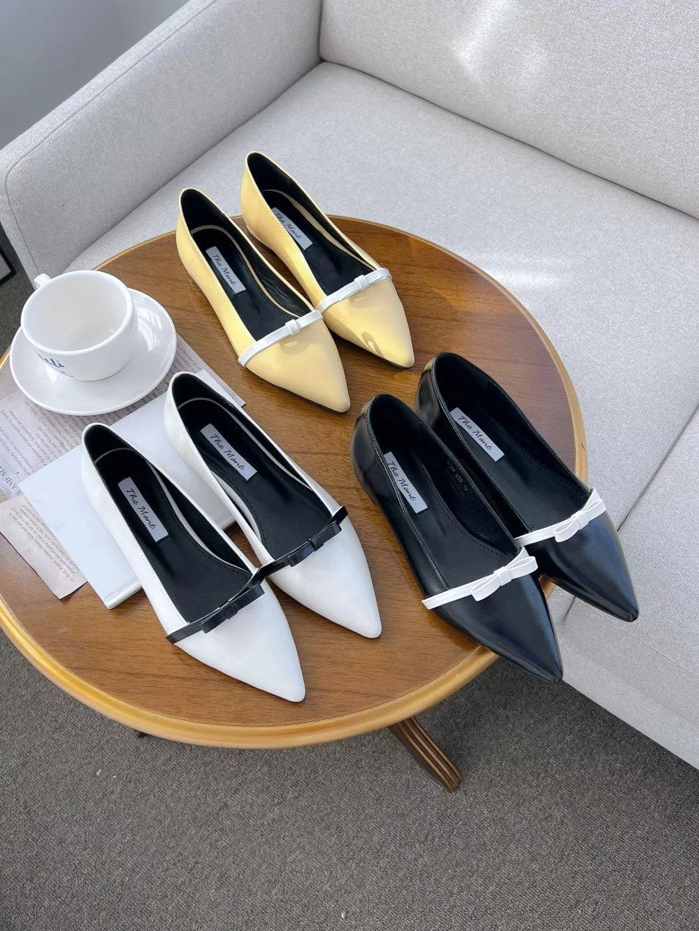 配色蝴蝶結尖頭低跟鞋 #1703